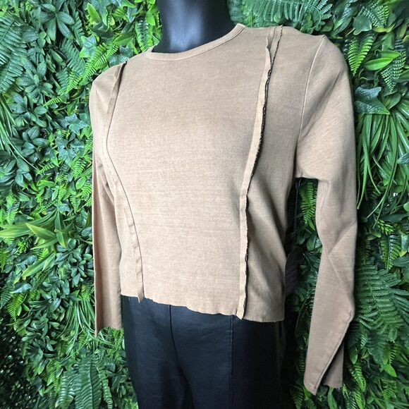 Forever 21 Tops Women XL Light Brown Cut Raw Edge High Low Blouse NWT 0298 - Picture 2 of 13